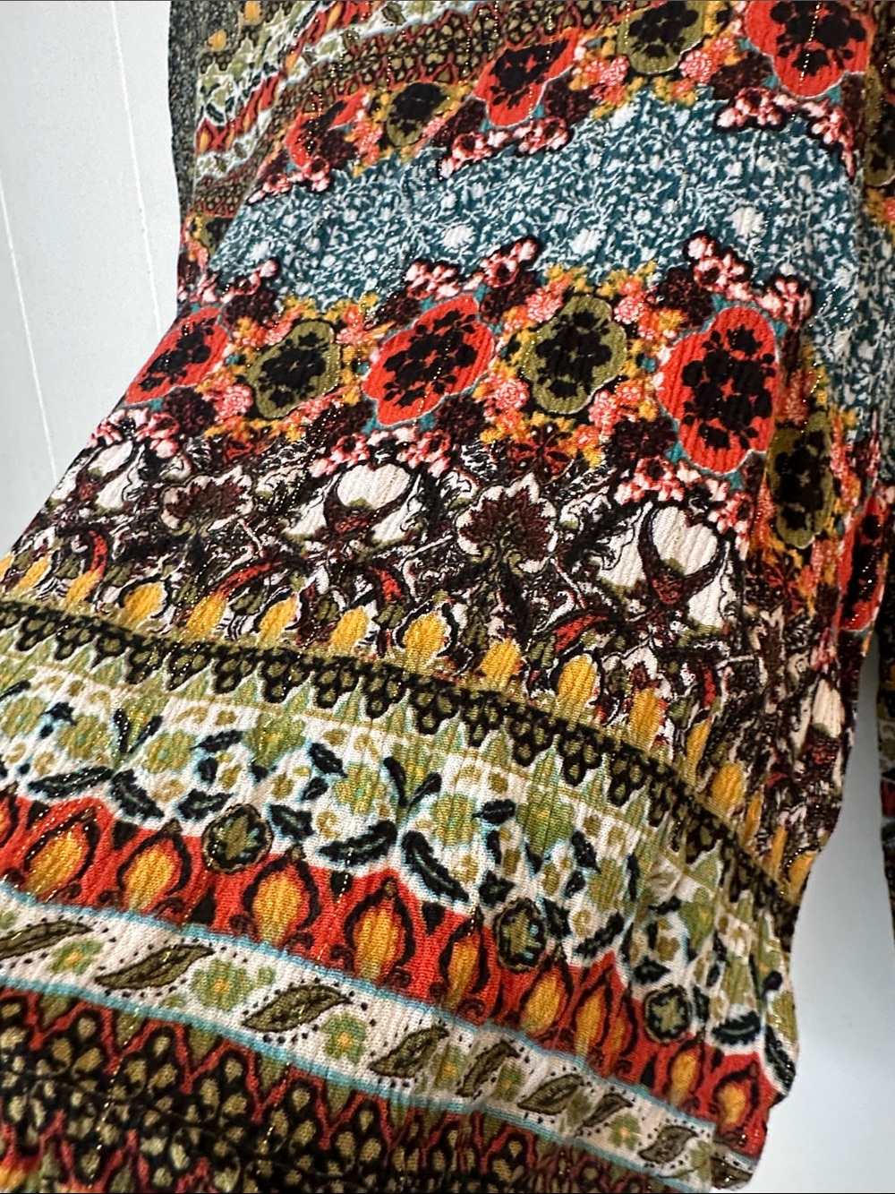 Paisley & Gray Multicolor Lace-Up Boho Tunic - Floral Stripe - Picture 12 of 12